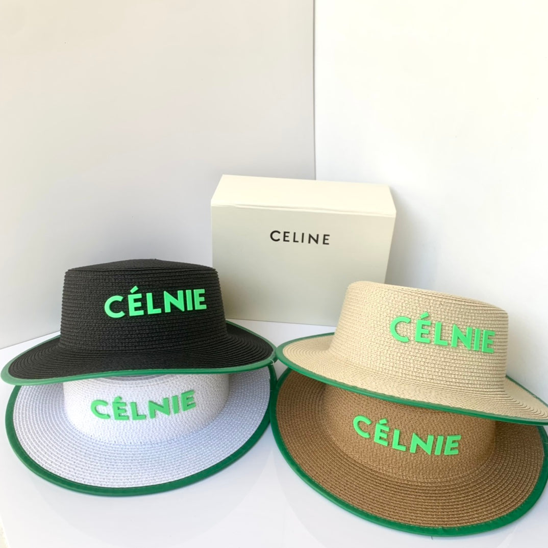 CELINE Flat Top Raffia Straw Hat | Luxury Designer Wide Brim Summer Hat