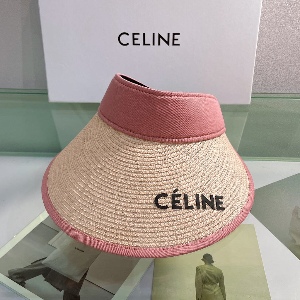CELINE Raffia Straw Sun Visor | Luxury Designer Wide Brim Beach Hat