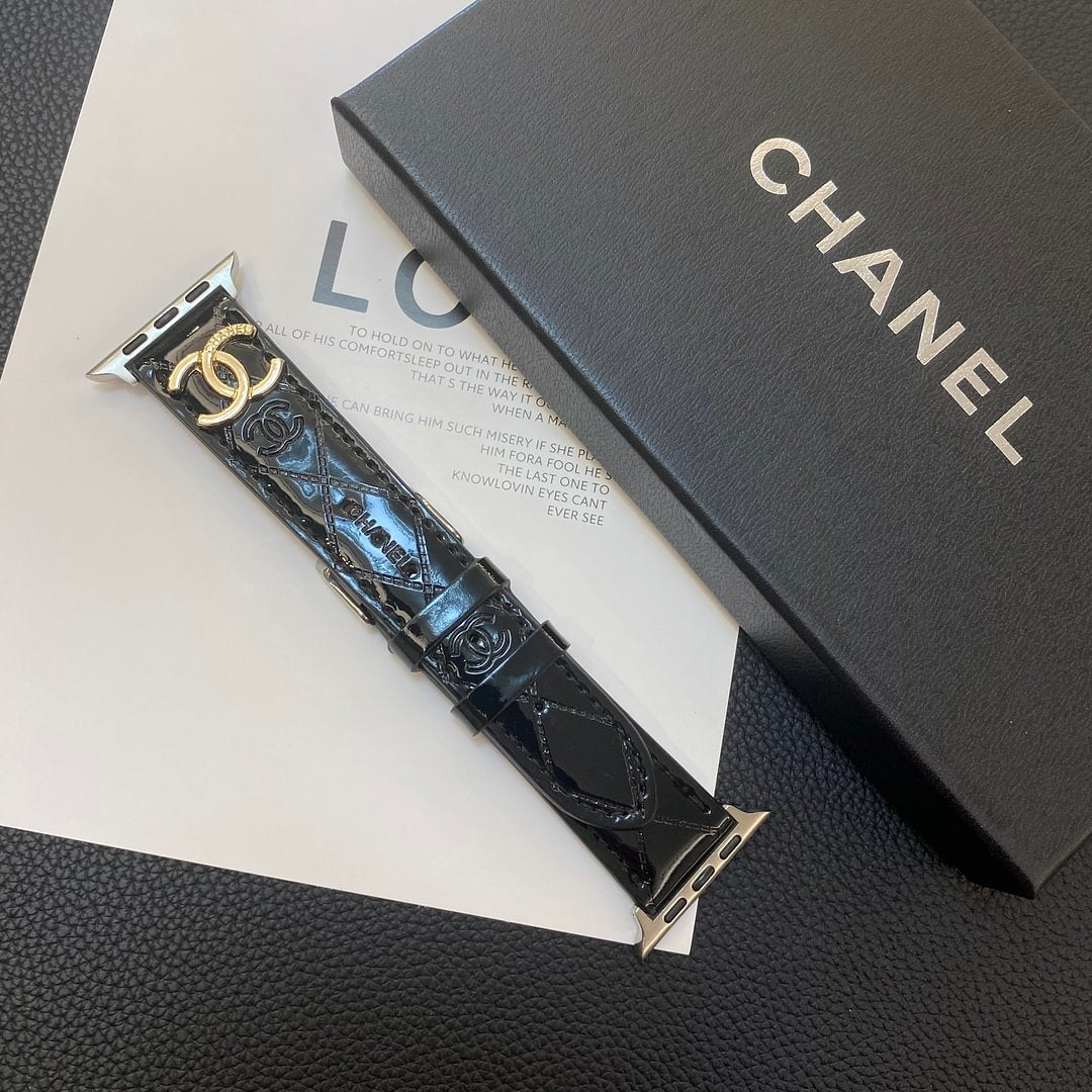 Luxury Chanel Apple Watch Band – Glossy Leather Strap for Apple Watch Ultra