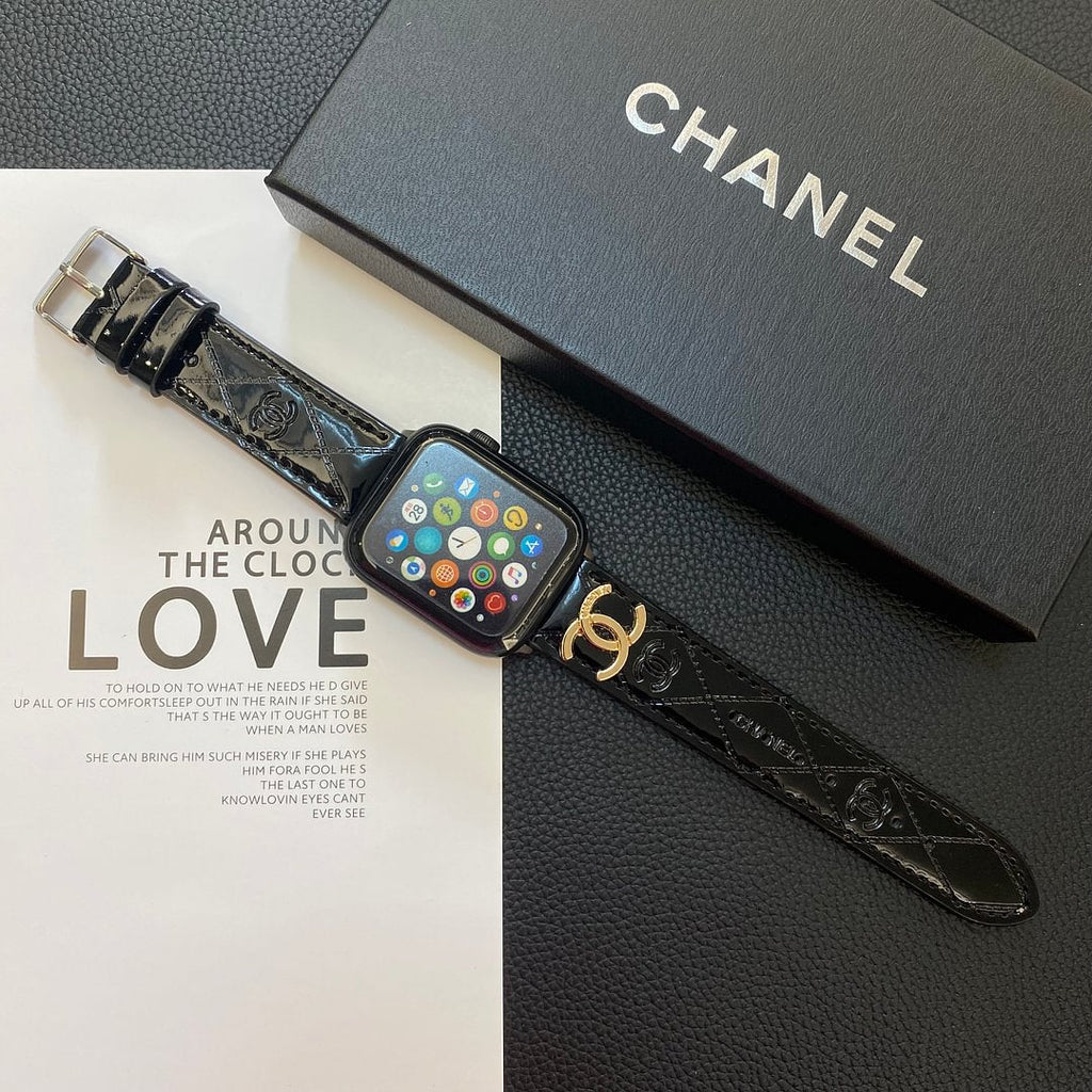 Luxury Chanel Apple Watch Band – Glossy Leather Strap for Apple Watch Ultra