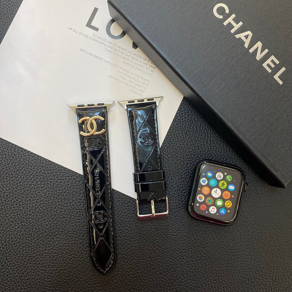 Luxury Chanel Apple Watch Band – Glossy Leather Strap for Apple Watch Ultra
