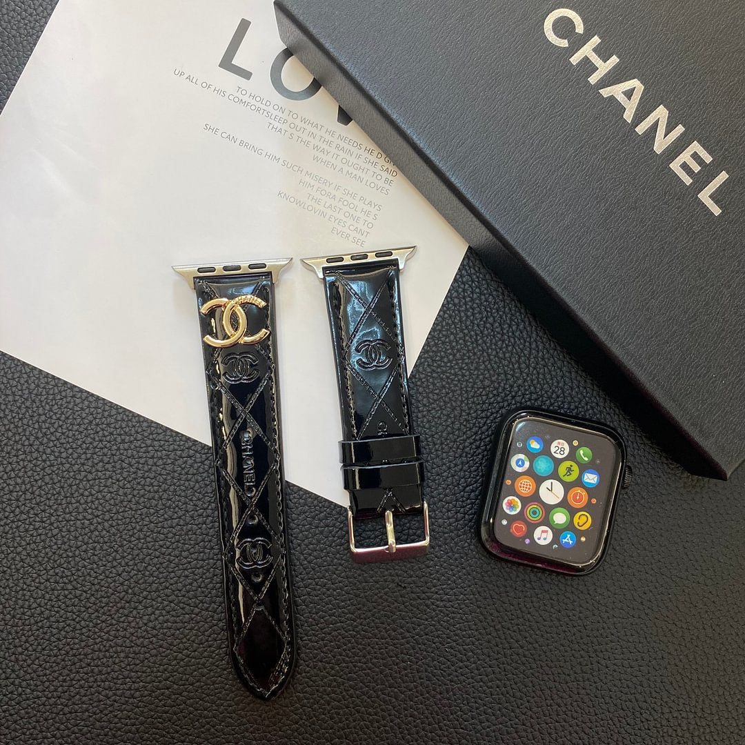 Luxury Chanel Apple Watch Band – Glossy Leather Strap for Apple Watch Ultra