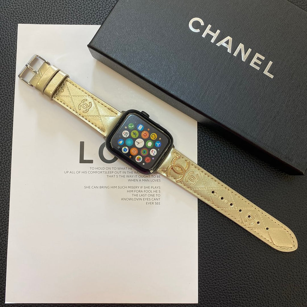 Luxury Chanel Apple Watch Band – Glossy Leather Strap for Apple Watch Ultra