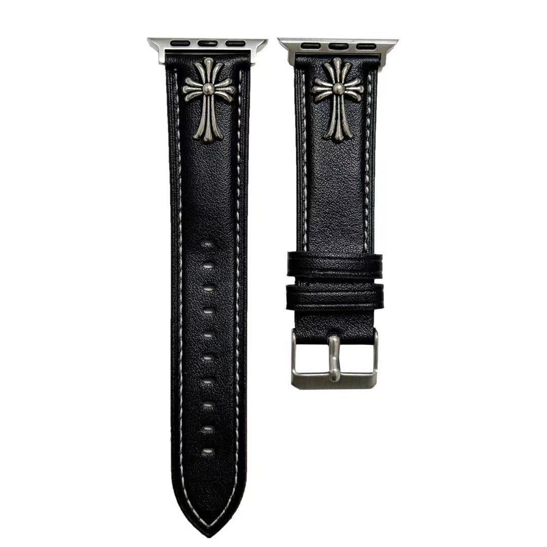 Luxury Chrome Hearts Apple Watch Band – Gothic Cross Leather Strap