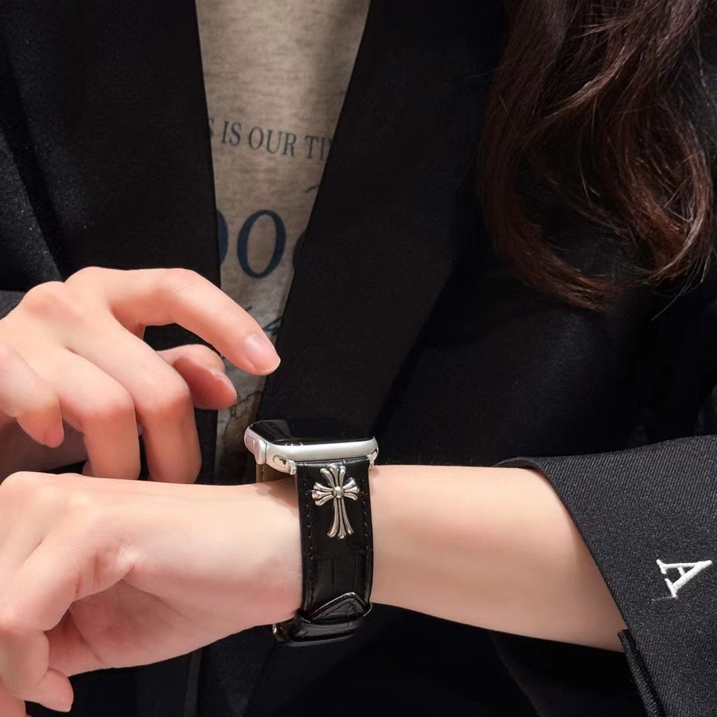 Luxury Chrome Hearts Apple Watch Band – Gothic Cross Leather Strap