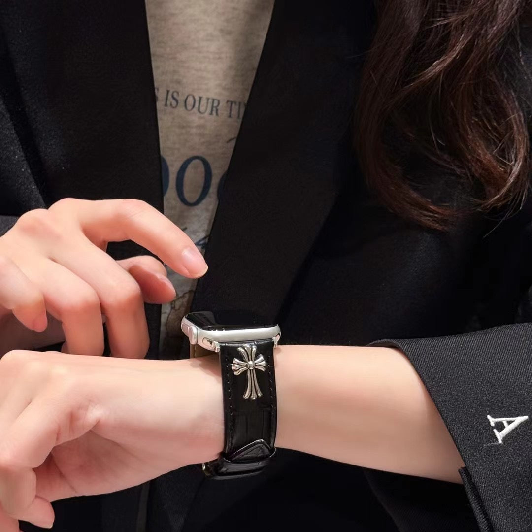Luxury Chrome Hearts Apple Watch Band – Gothic Cross Leather Strap