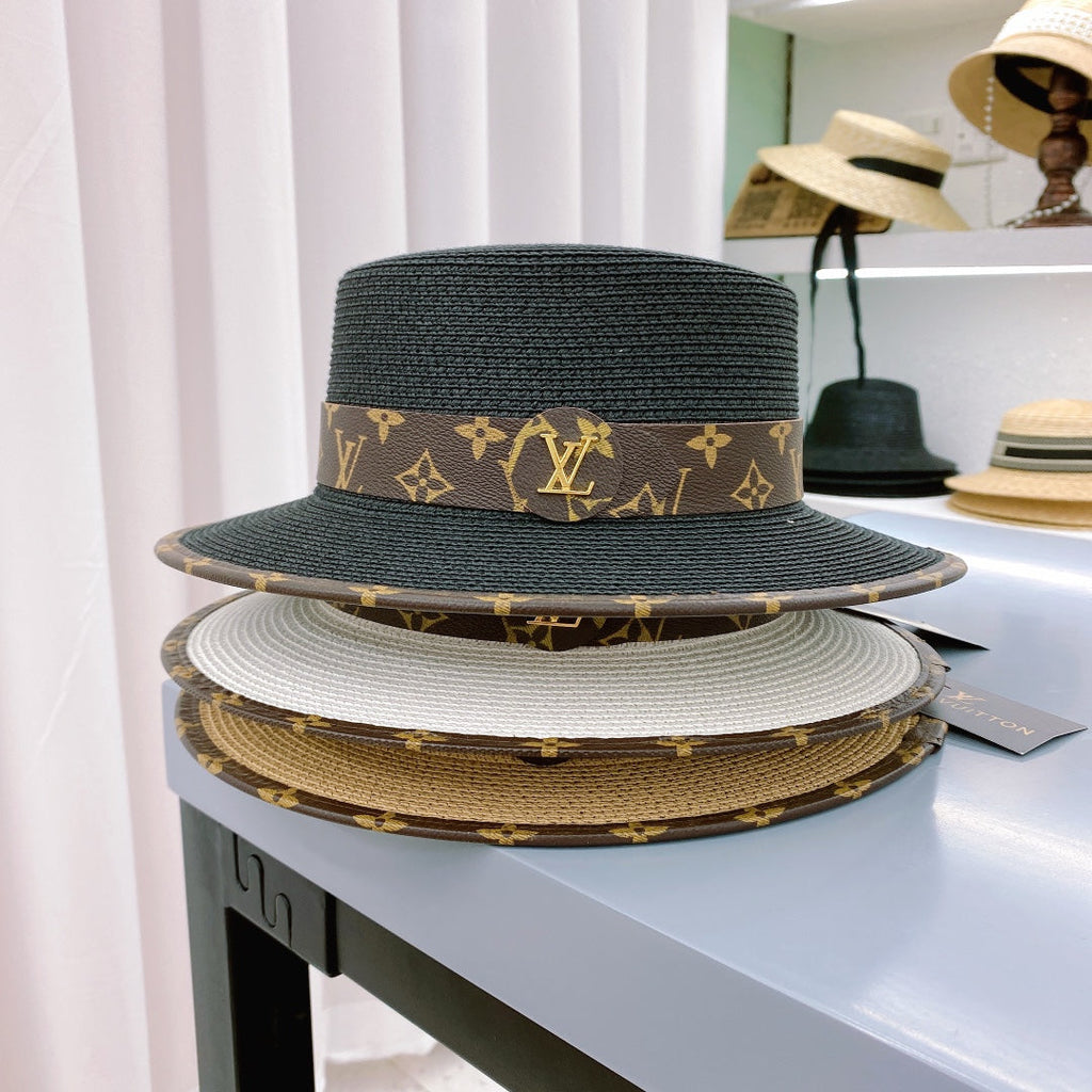 Louis Vuitton Monogram Flat-Brim Straw Hat