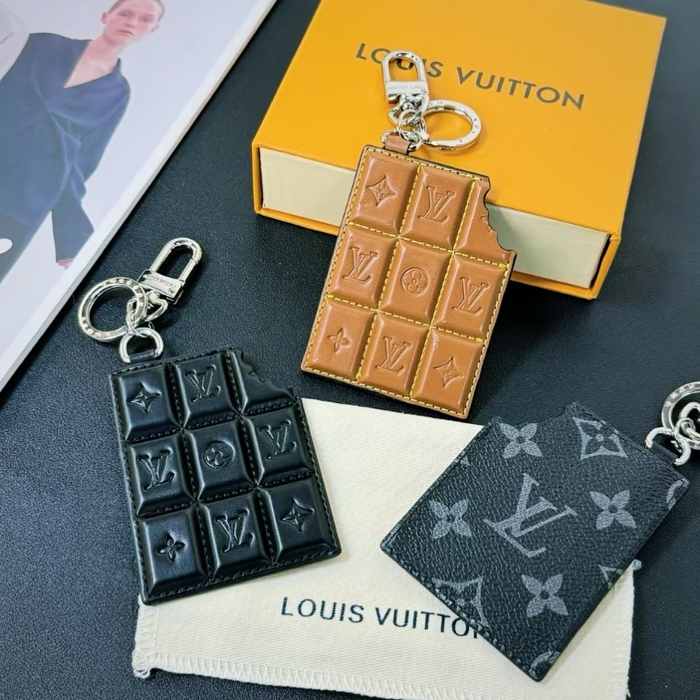 Louis Vuitton Damier Leather Chocolate Keychain | Luxury Designer Bag Charm & Car Key Holder