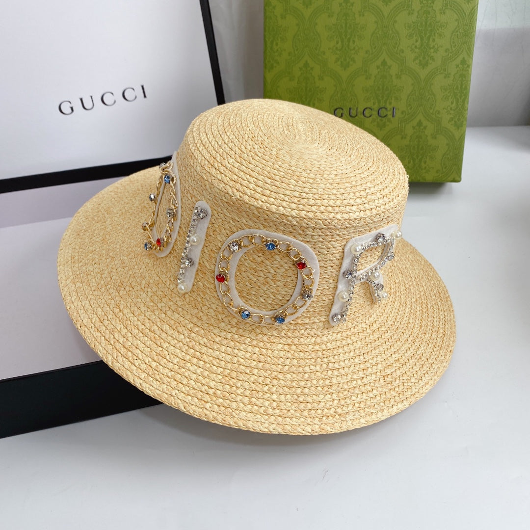 Dior Cannage Raffia Straw Sun Hat for Women | Luxury Designer Beach Hat
