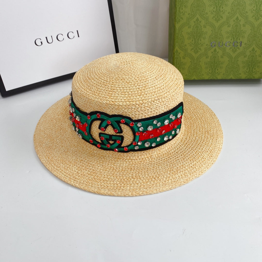 Gucci Double G Woven Raffia Fabric Sun Hat for Women | Luxury Designer Beach Hat