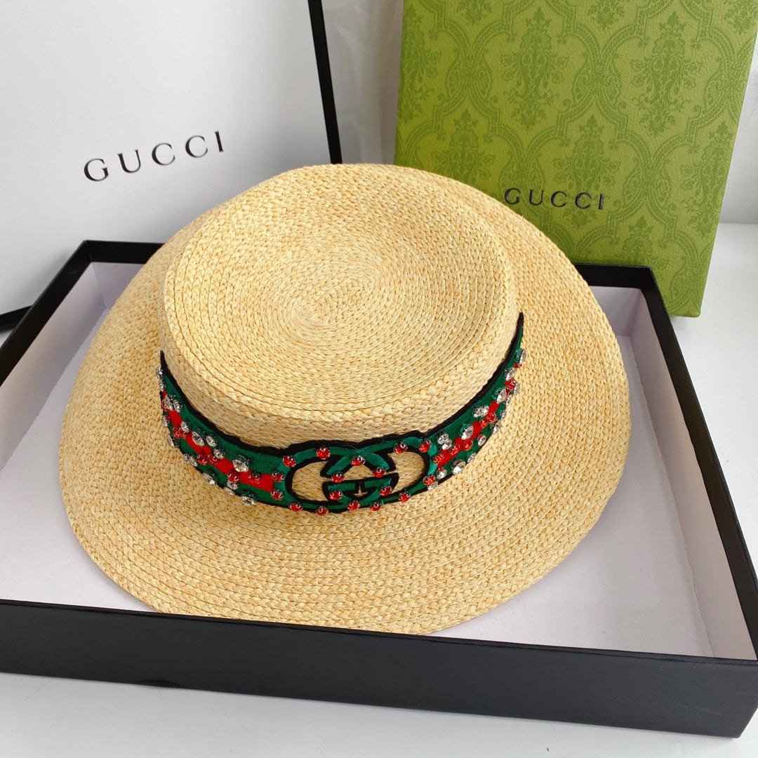 Gucci Double G Woven Raffia Fabric Sun Hat for Women | Luxury Designer Beach Hat