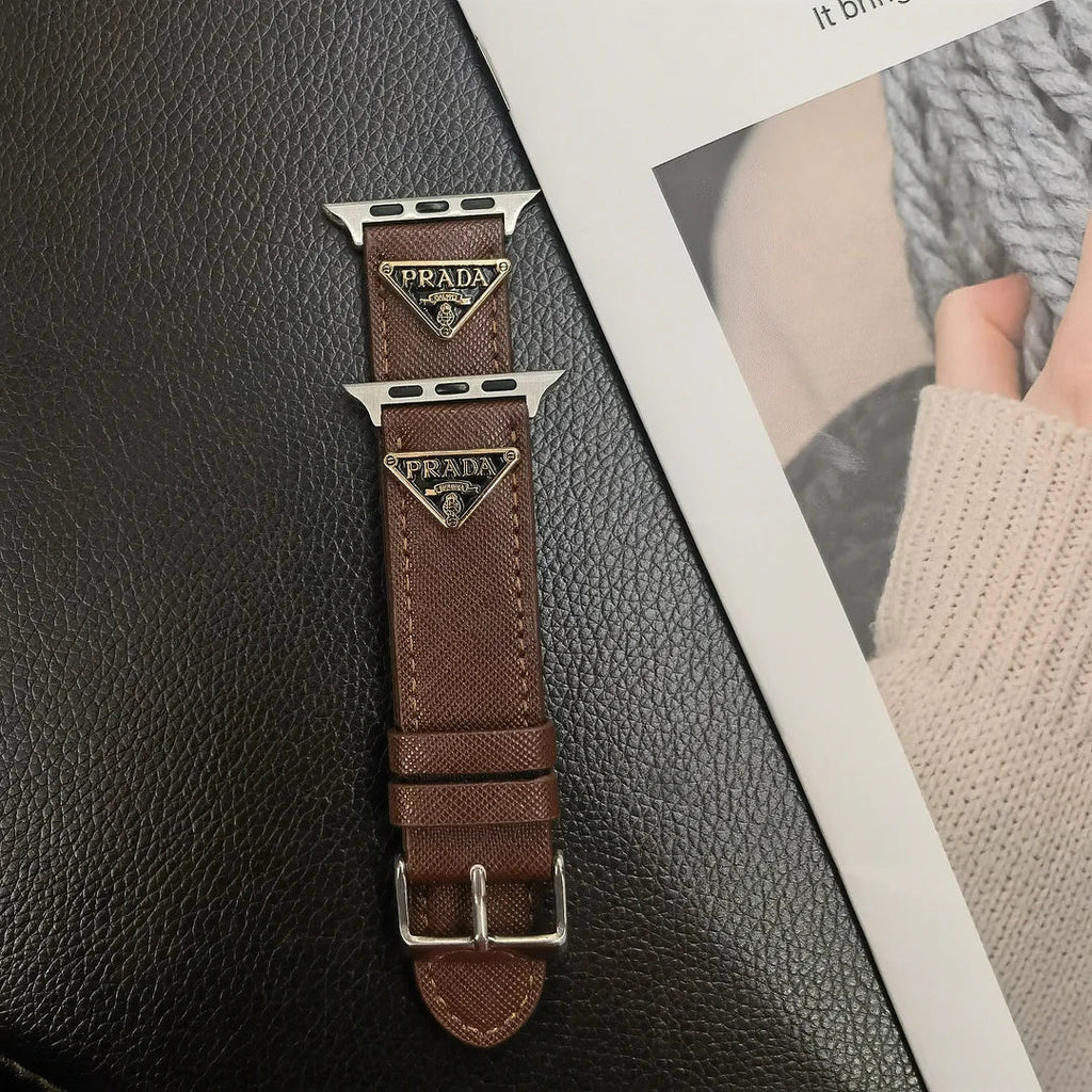 Luxury Prada Apple Watch Band – Triangle Leather Strap for Prada Apple Watch Ultra