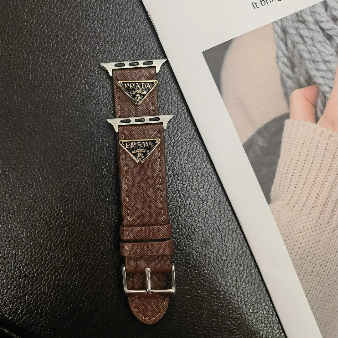 Luxury Prada Apple Watch Band – Triangle Leather Strap for Prada Apple Watch Ultra