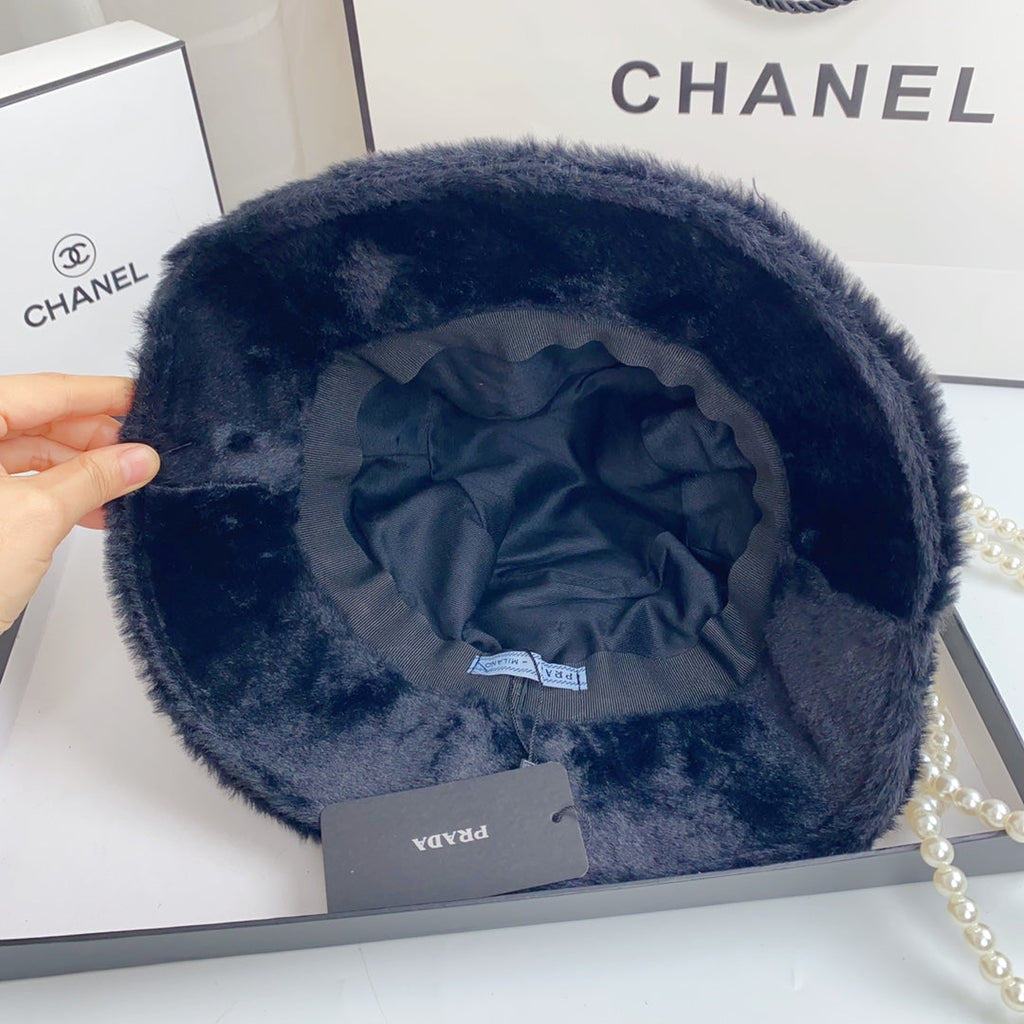 Prada Milano Plush Faux Fur Bucket Hat | Luxury Designer Winter Hat