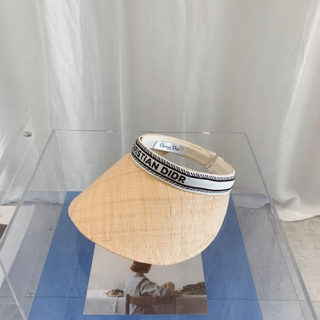 Dior Raffia Straw Sun Visor | Luxury Designer Wide Brim Beach Hat