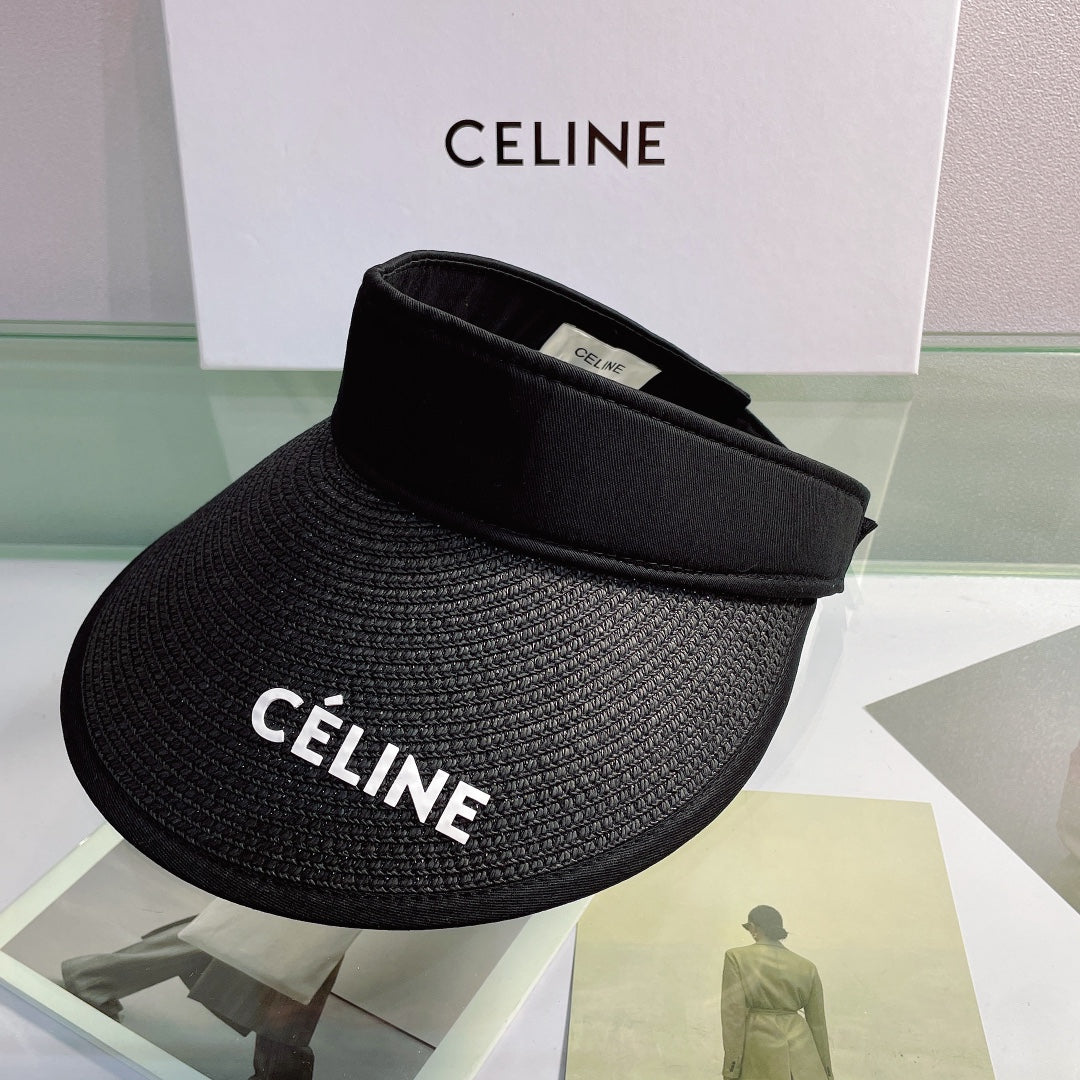 CELINE Raffia Straw Sun Visor | Luxury Designer Wide Brim Beach Hat