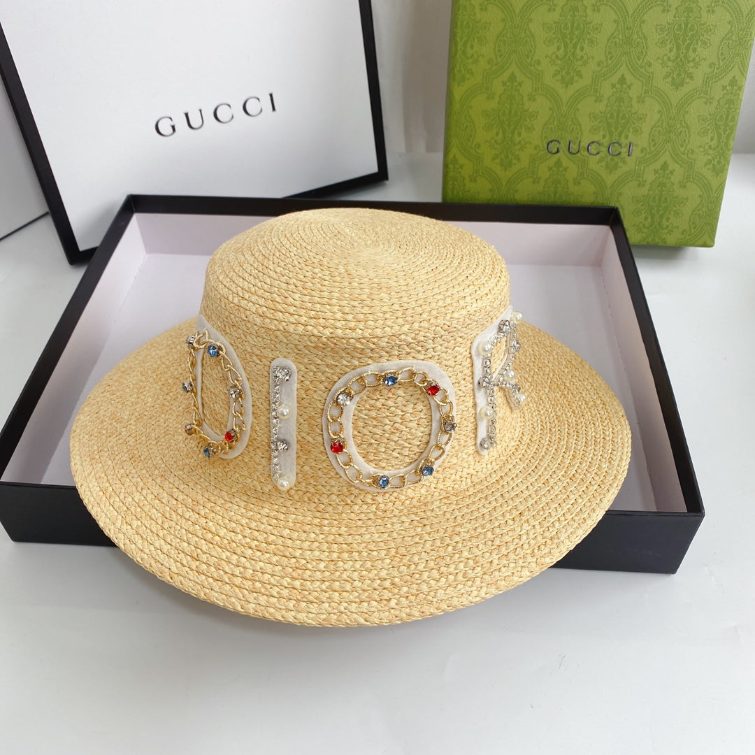 Dior Cannage Raffia Straw Sun Hat for Women | Luxury Designer Beach Hat