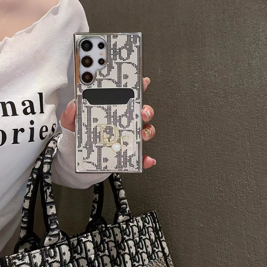 Dior Samsung Galaxy S26 Ultra Case CD Icon Card Pocket | Luxury Designer Leather Phone Cover