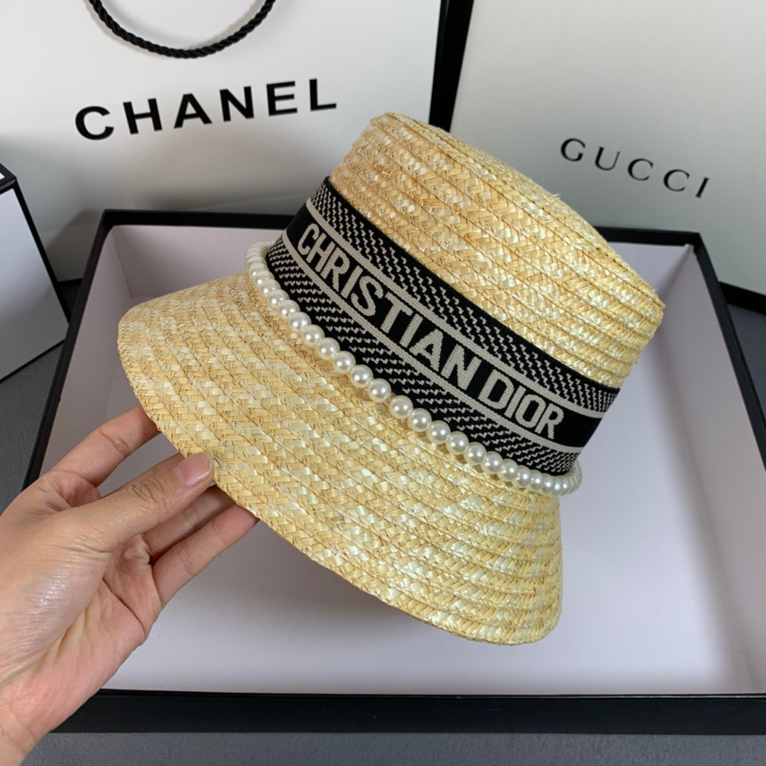 Dior Pearl Web Straw Bucket Hat