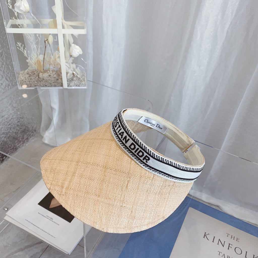 Dior Raffia Straw Sun Visor | Luxury Designer Wide Brim Beach Hat