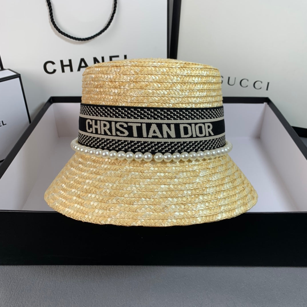 Dior Pearl Web Straw Bucket Hat
