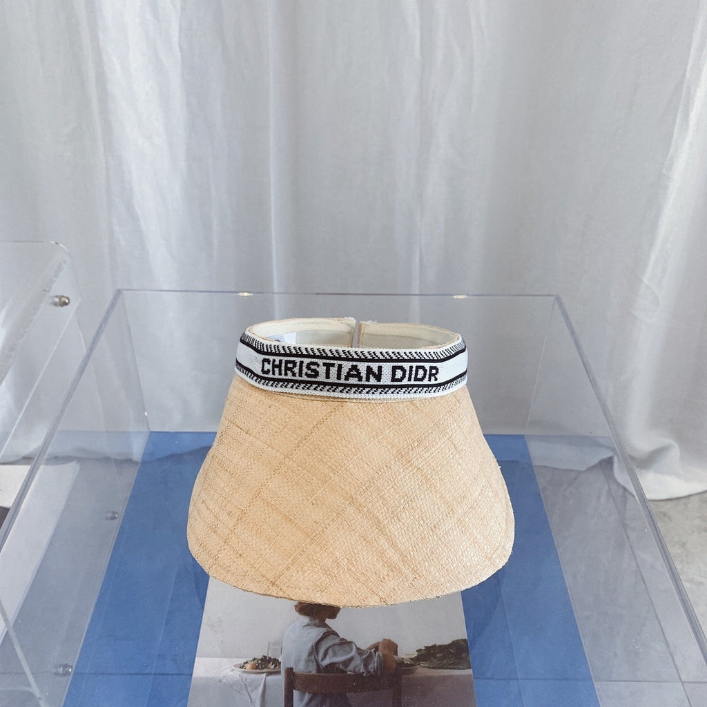Dior Raffia Straw Sun Visor | Luxury Designer Wide Brim Beach Hat