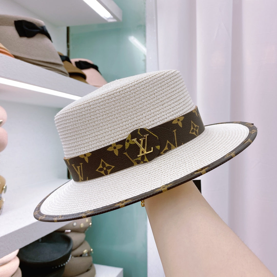 Louis Vuitton Monogram Flat-Brim Straw Hat