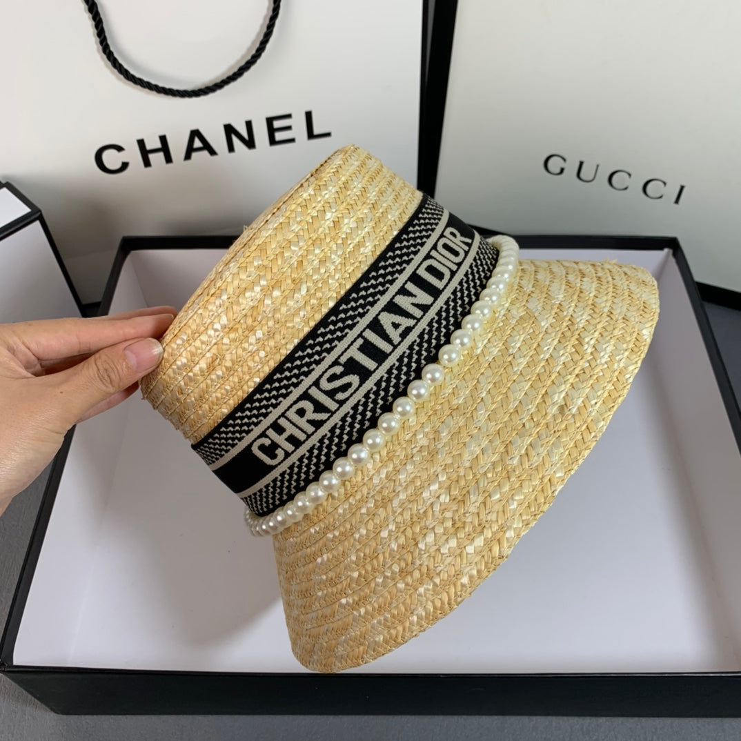 Dior Pearl Web Straw Bucket Hat