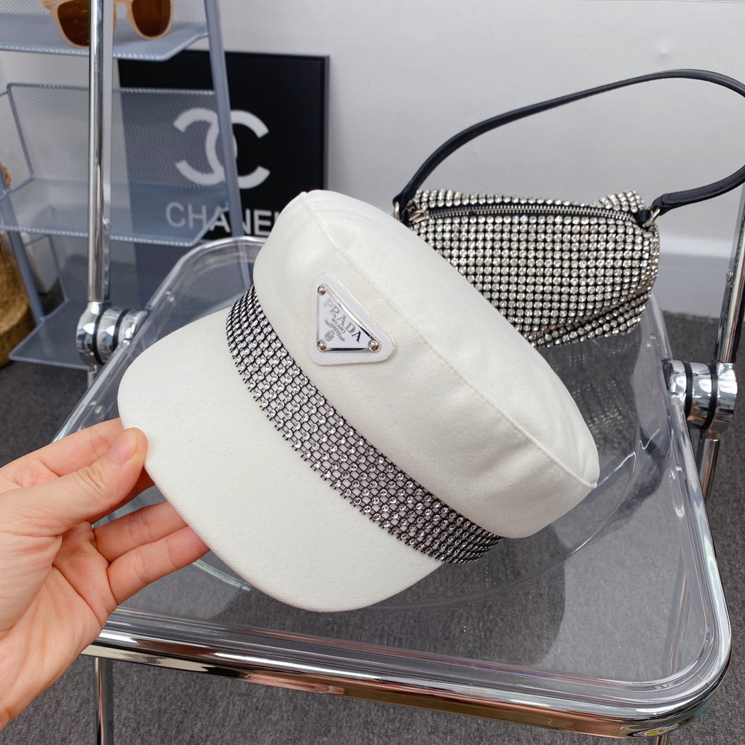 Prada Triangle Logo Cotton Beret | Luxury Designer French Hat