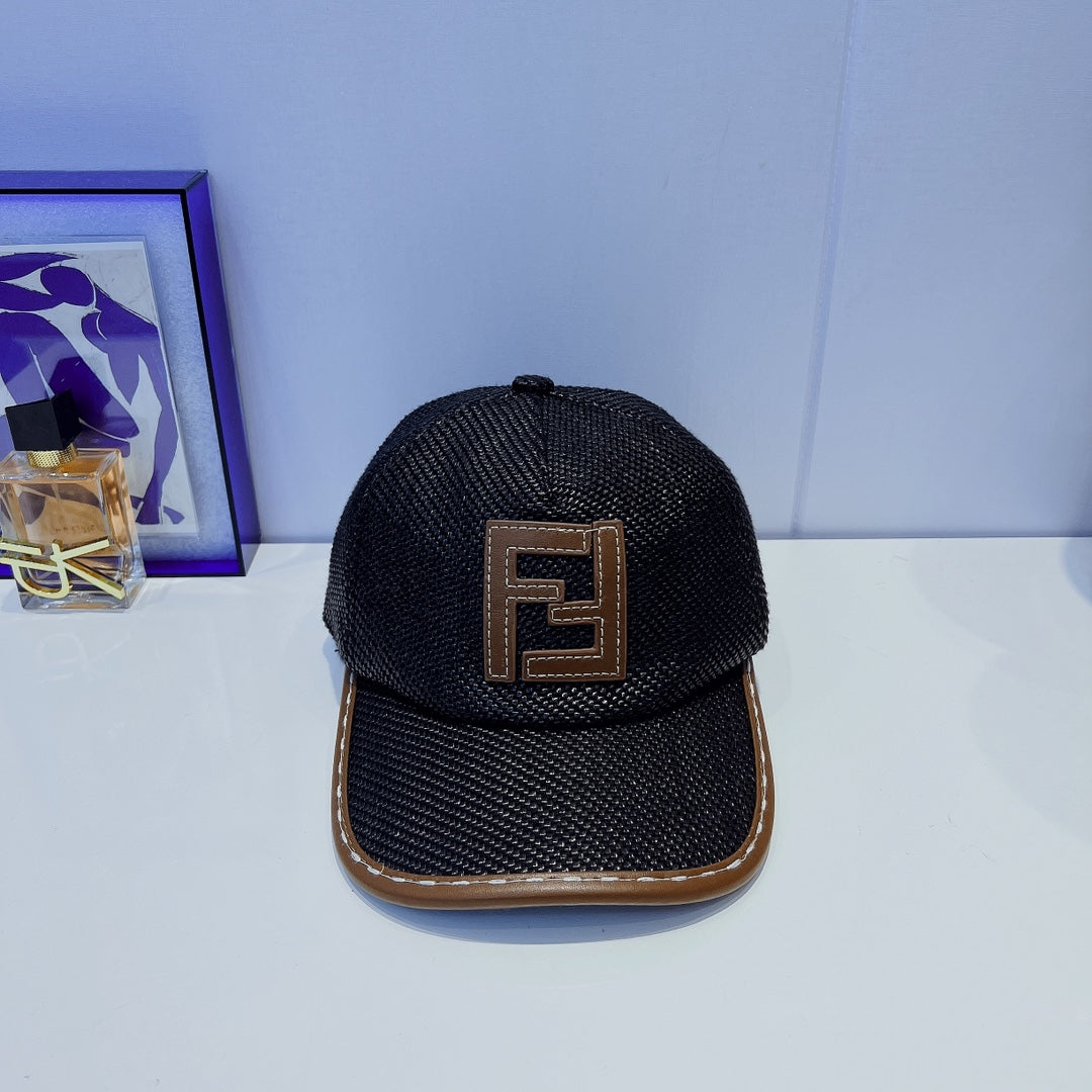 Fendi FF Leather Trim Baseball Cap