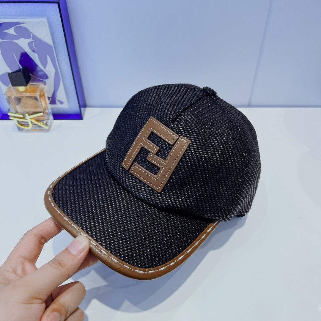 Fendi FF Leather Trim Baseball Cap