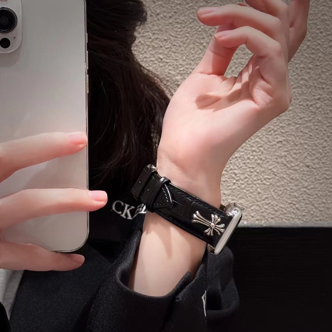 Luxury Chrome Hearts Apple Watch Band – Gothic Cross Leather Strap