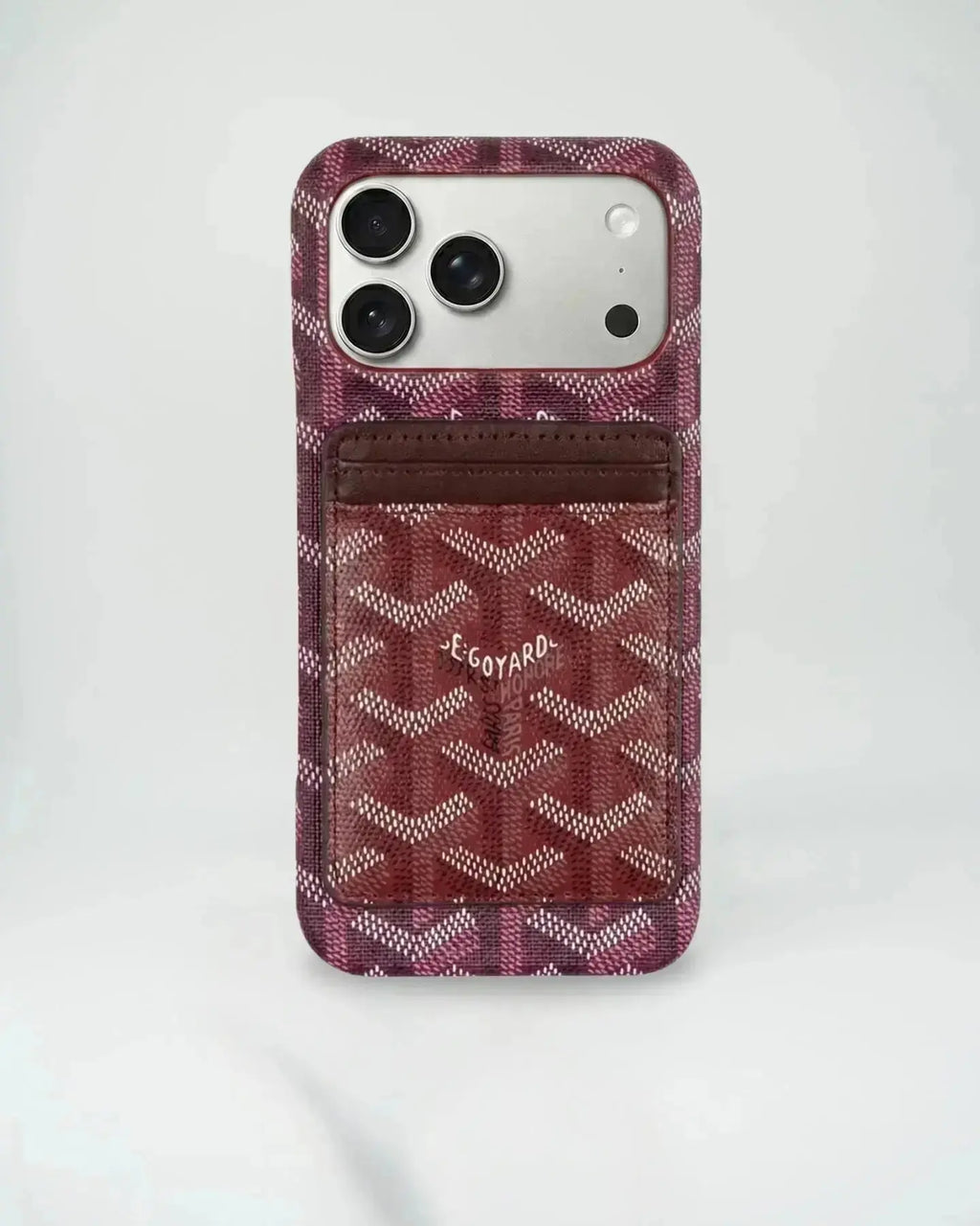 Burgundy Goyard iPhone 18 Pro MagSafe Case with Cardholder, Goyard Pattern