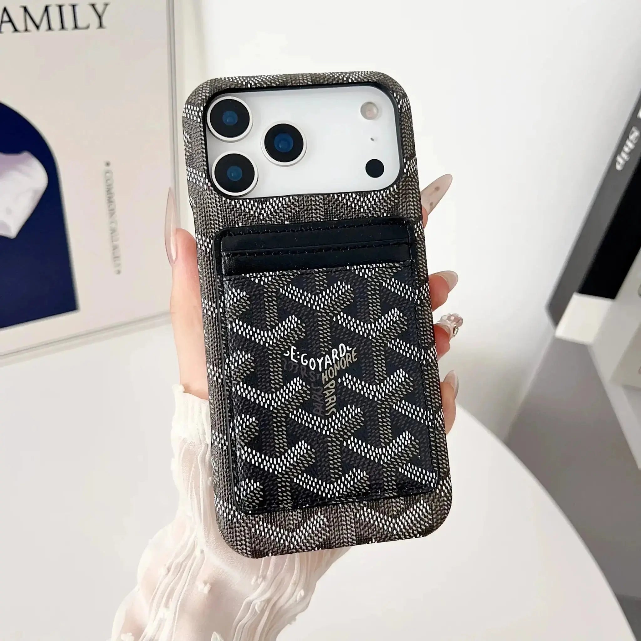 Black Goyard iPhone 17 Pro Max MagSafe Case with Cardholder, Goyard Pattern