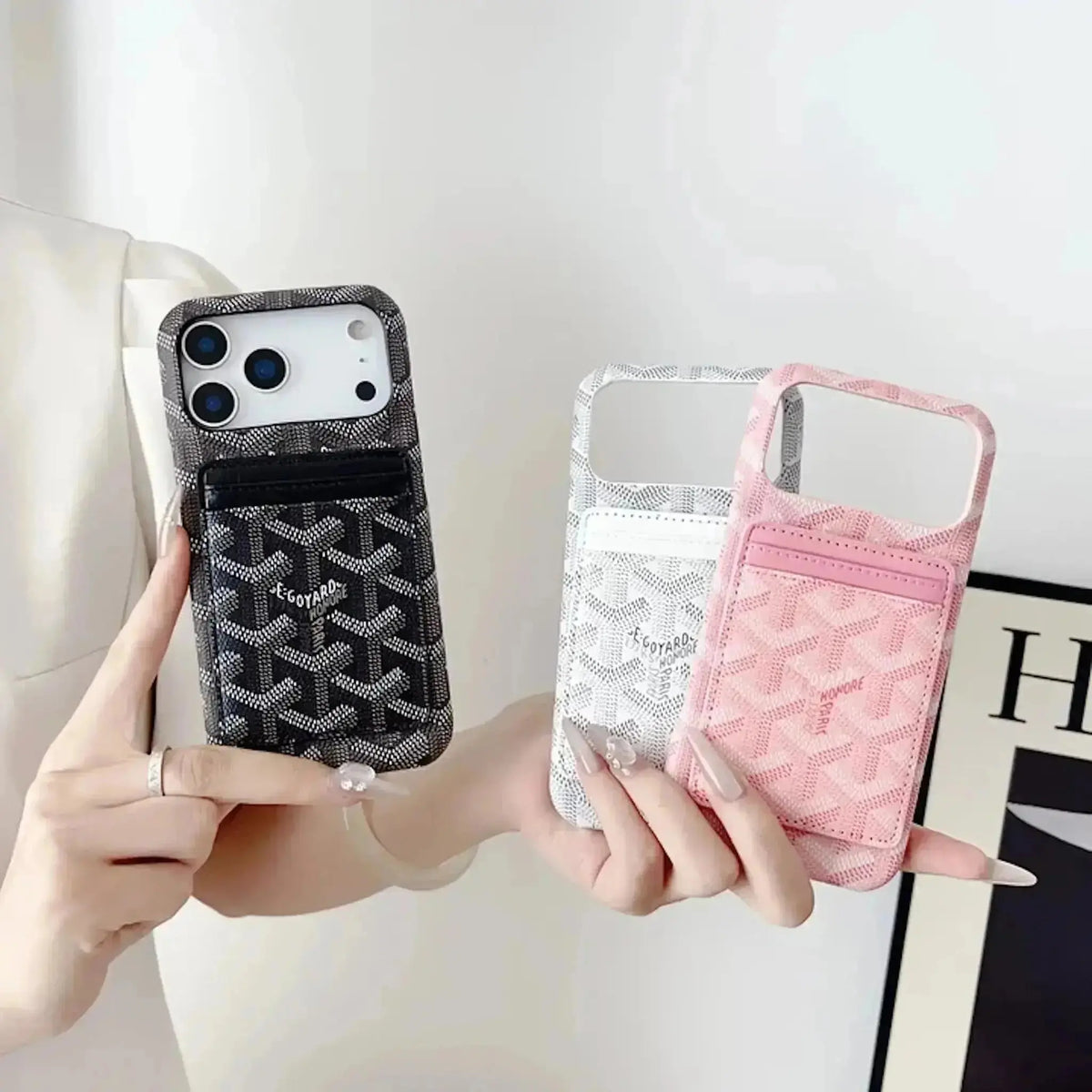 Black Goyard iPhone 17 Pro Max MagSafe Case with Cardholder, Goyard Pattern