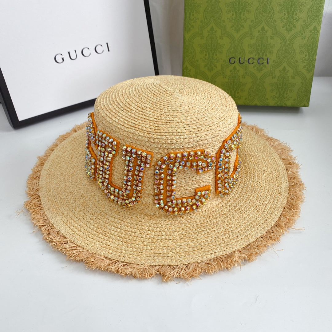 Gucci GG Raffia Frayed Edge Straw Sun Hat for Women | Luxury Designer Beach Hat