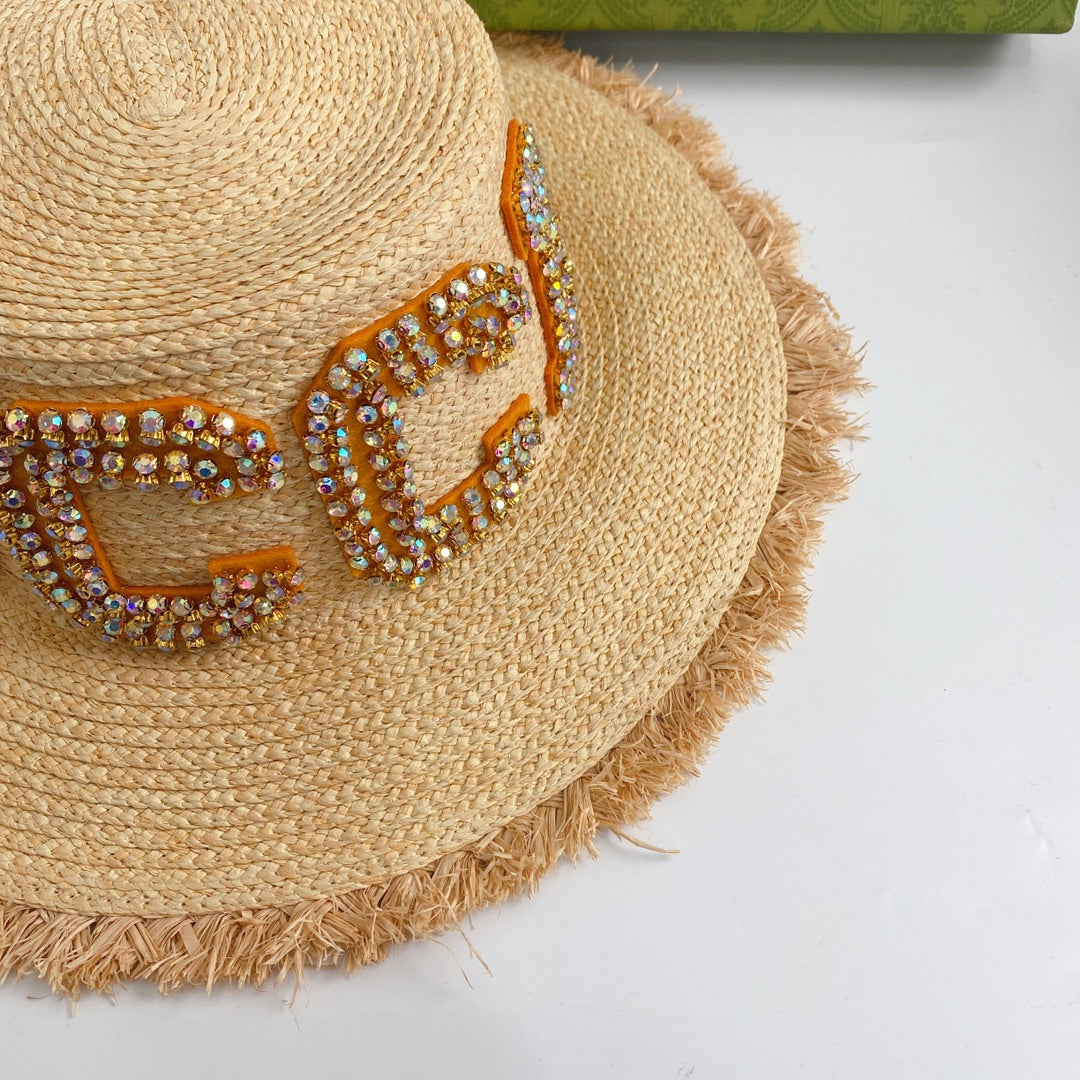 Gucci GG Raffia Frayed Edge Straw Sun Hat for Women | Luxury Designer Beach Hat