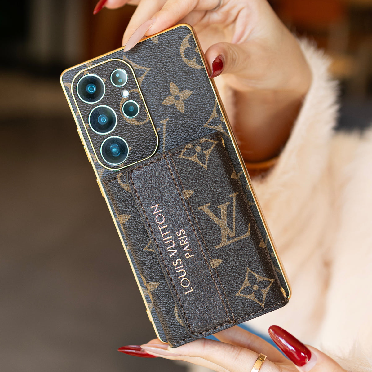 Louis Vuitton Monogram Samsung Galaxy S26 Ultra Leather Wallet Case | Card Holder Wrist Strap Cover