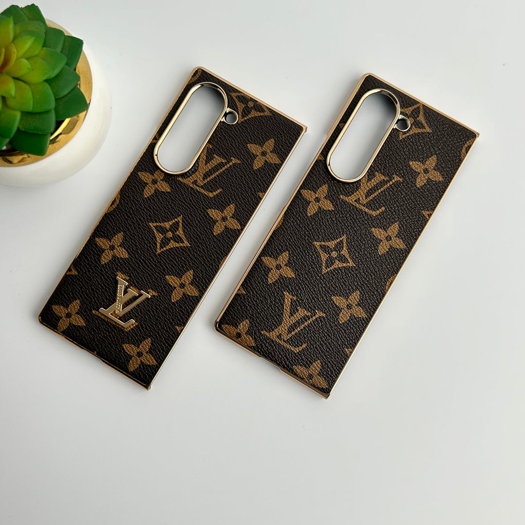 Luxury Louis Vuitton Samsung Galaxy Z Fold 7 Case – Gold Plated Leather Cover