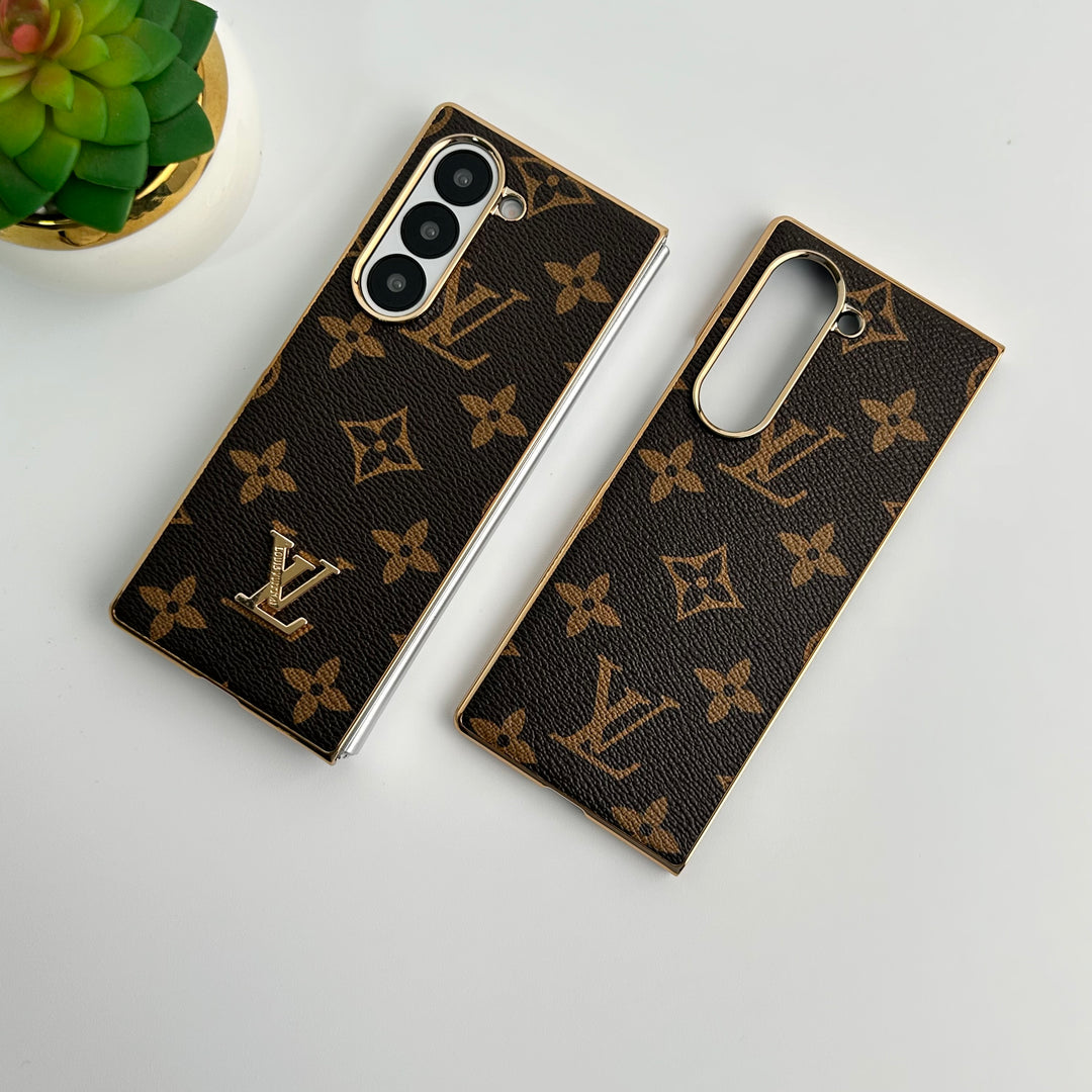 Luxury Louis Vuitton Samsung Galaxy Z Fold 7 Case – Gold Plated Leather Cover