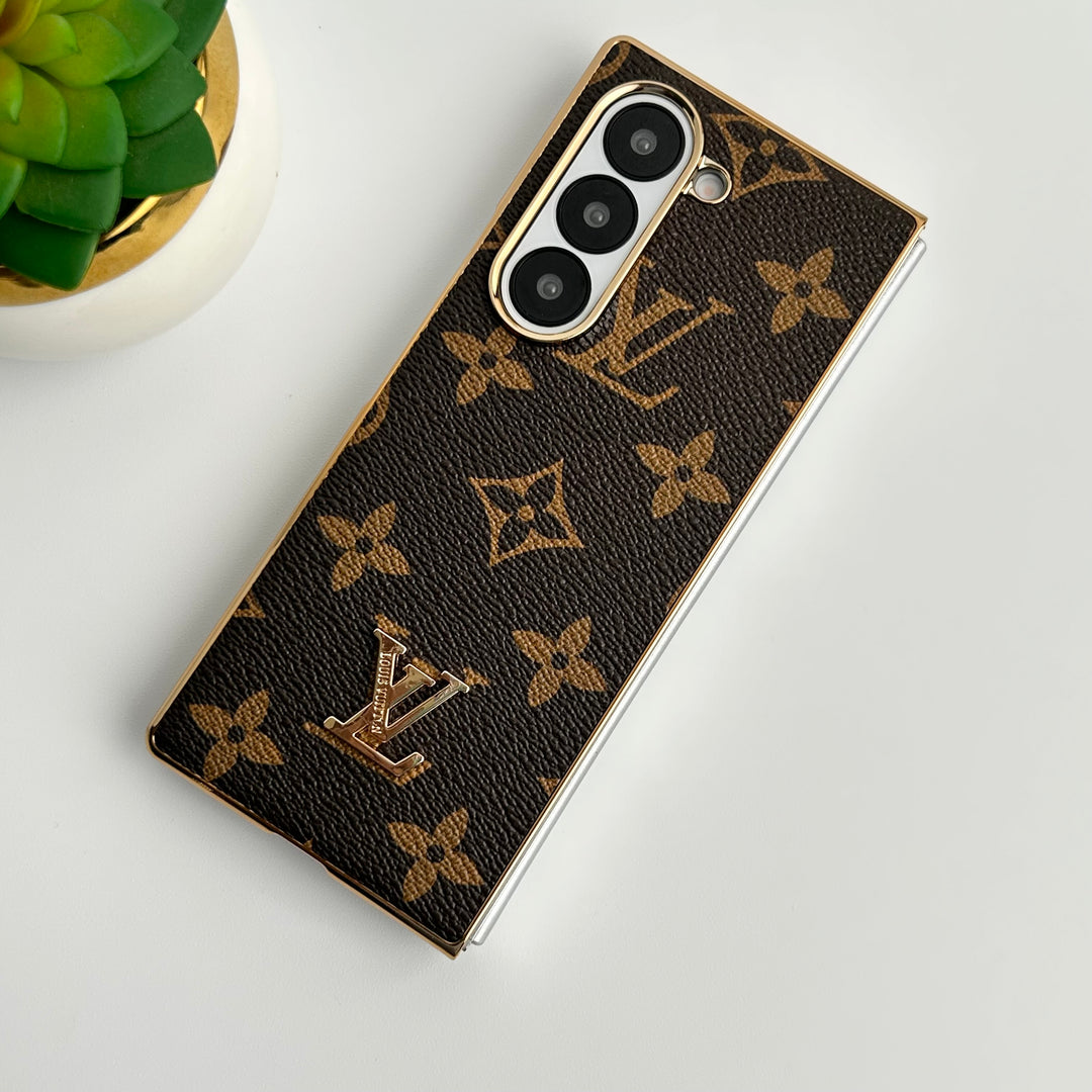 Luxury Louis Vuitton Samsung Galaxy Z Fold 7 Case – Gold Plated Leather Cover