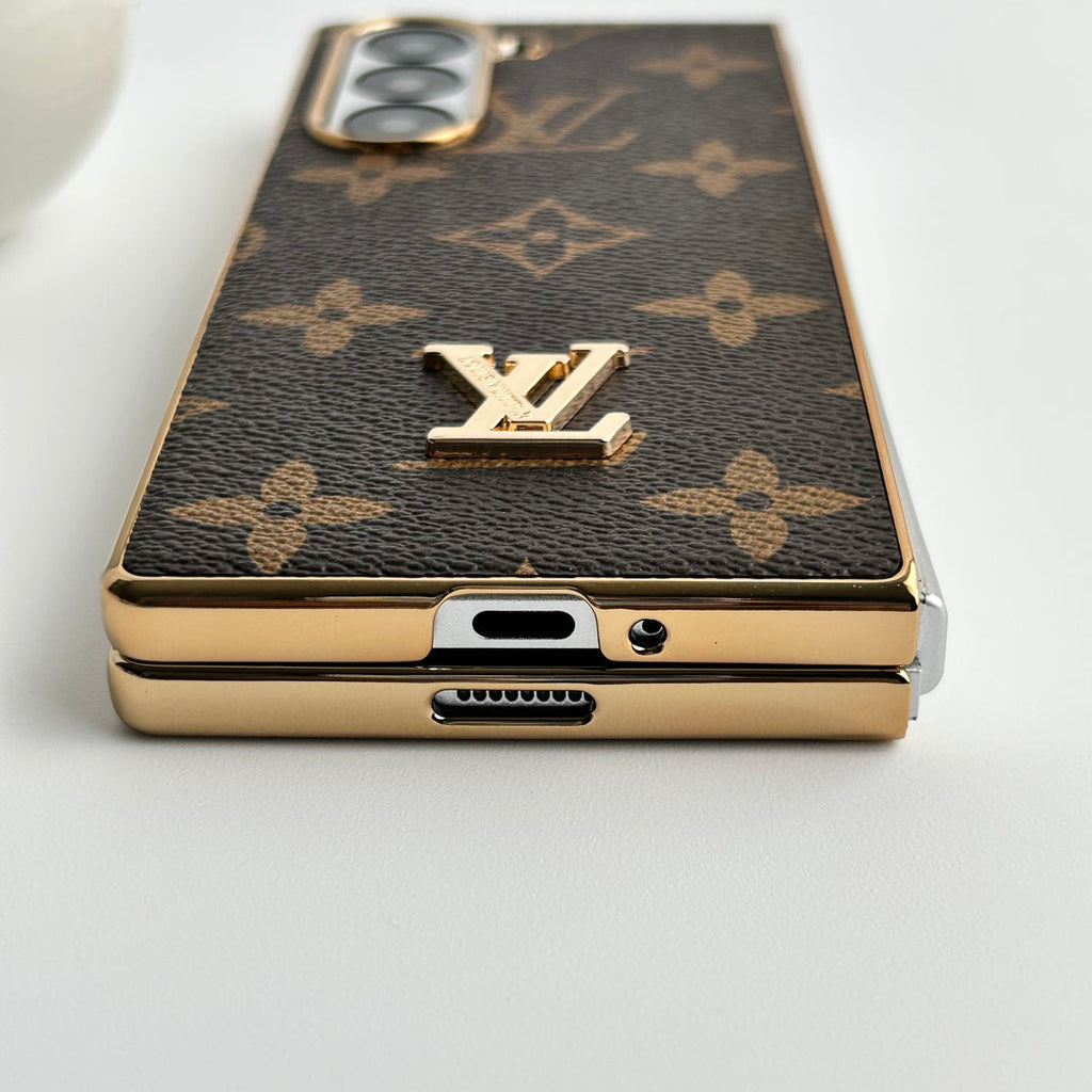 Luxury Louis Vuitton Samsung Galaxy Z Fold 7 Case – Gold Plated Leather Cover