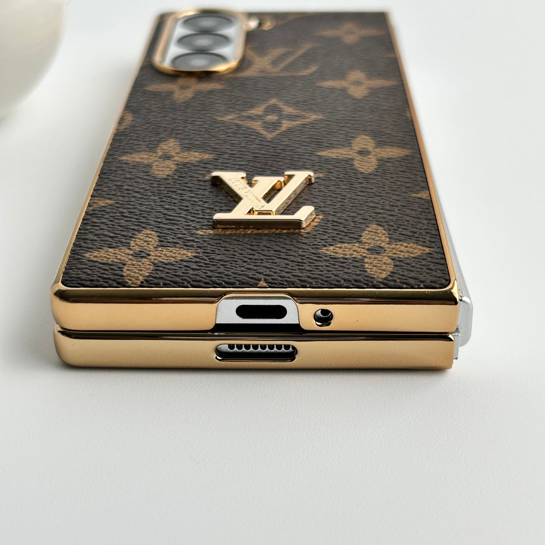 Luxury Louis Vuitton Samsung Galaxy Z Fold 7 Case – Gold Plated Leather Cover
