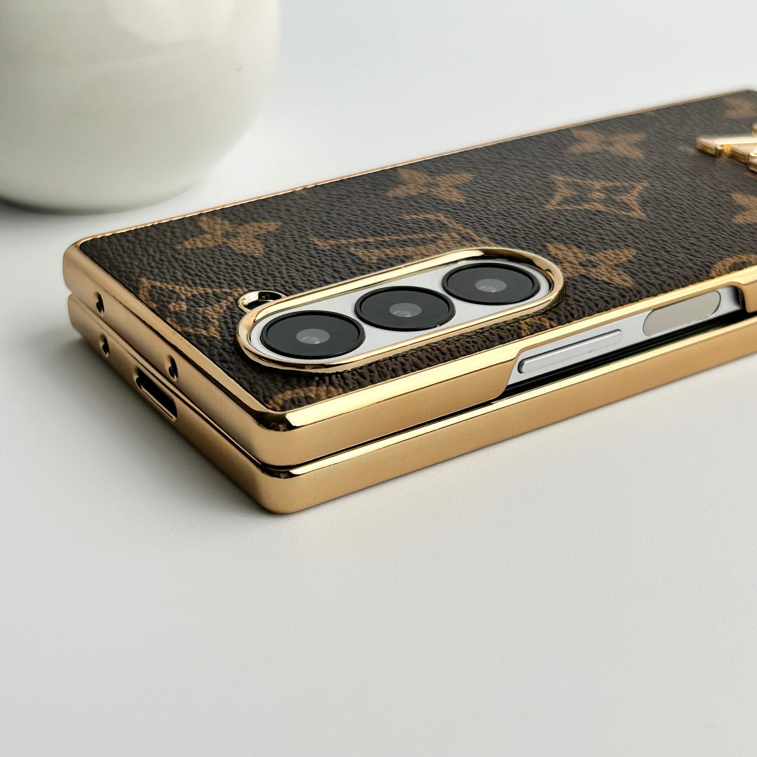 Luxury Louis Vuitton Samsung Galaxy Z Fold 7 Case – Gold Plated Leather Cover