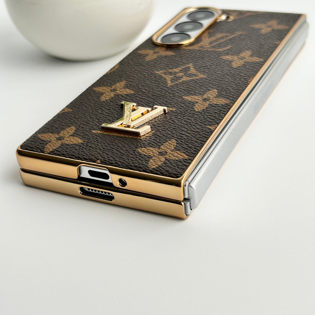 Luxury Louis Vuitton Samsung Galaxy Z Fold 7 Case – Gold Plated Leather Cover