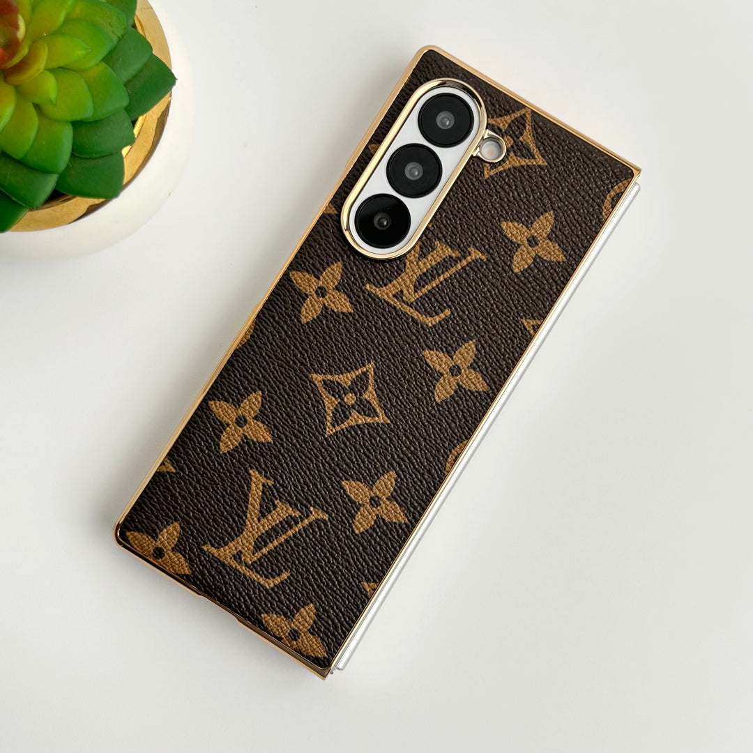 Luxury Louis Vuitton Samsung Galaxy Z Fold 7 Case – Gold Plated Leather Cover
