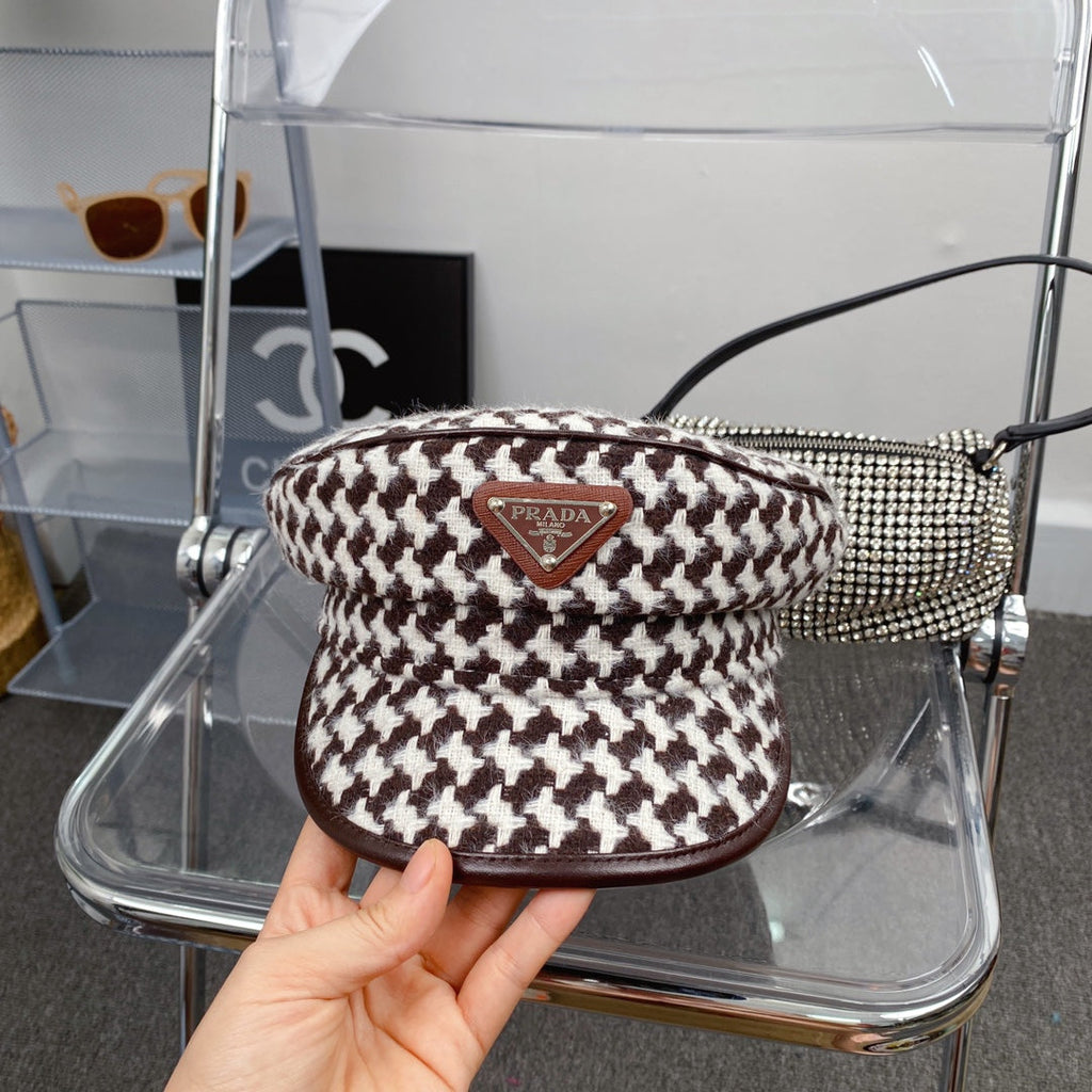 Prada Houndstooth Cotton Bucket Hat | Luxury Designer Checkered Sun Hat