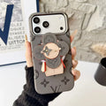Louis Vuitton iPhone 18 Pro Max Case MagSafe Leather with Flower Grip – Gray