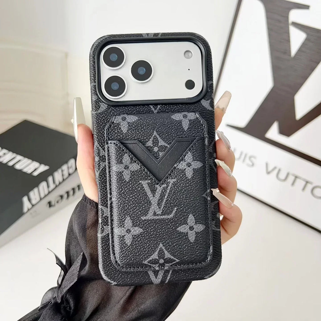 Louis Vuitton iPhone 18 Pro Case with Cardholder – Brown Monogram Red Trim Leather