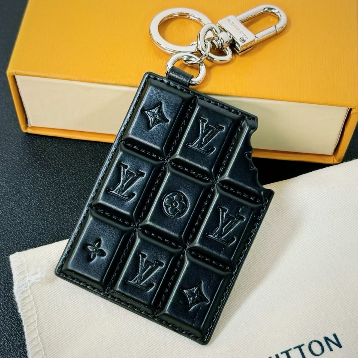 Louis Vuitton Damier Leather Chocolate Keychain | Luxury Designer Bag Charm & Car Key Holder
